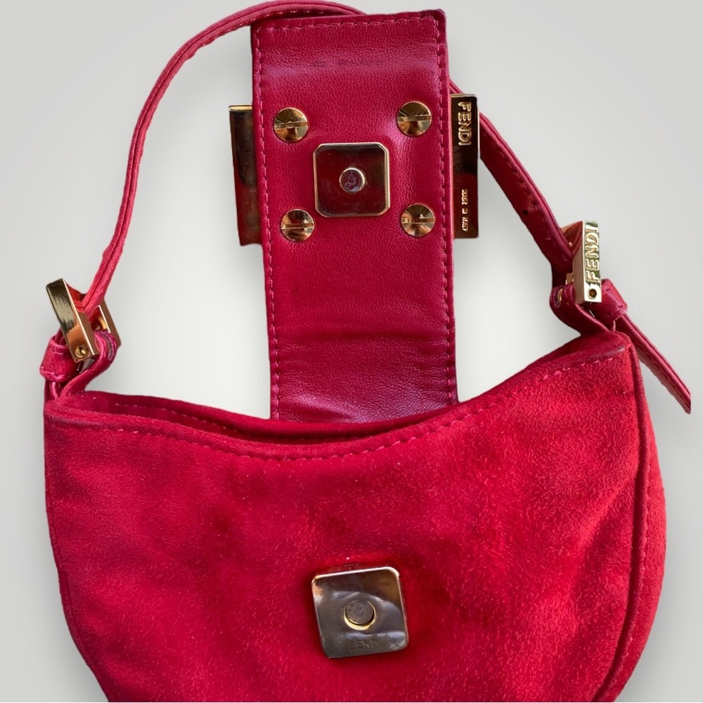 Fendi Red Suede Mini Croissant HandBag - Picture 9 of 11